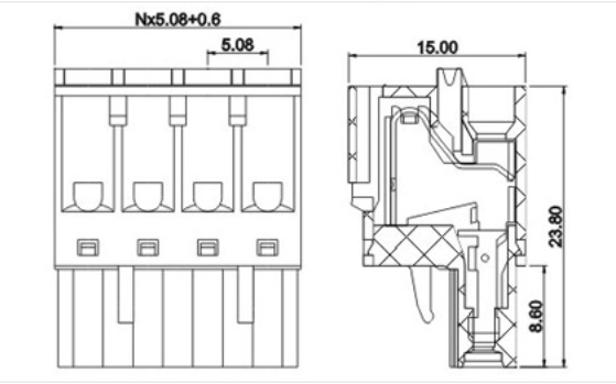 RD235-5.08 Electrical PCB Spring Terminal Block 6 Pins For Wire Connecting