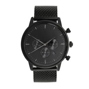 China All black plated chronograph japan movement quartz watch sr626sw price with mesh band on sale