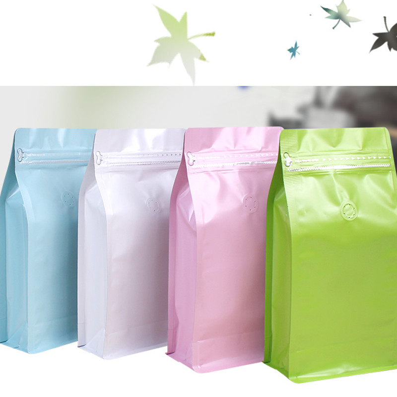 Custom Eight Side Seal Flat Bottom Coffee Bag 250g 500g 1000g With Valve