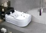 Indoor White Acrylic Jacuzzi Corner Bathtub 2 Skirted Air Bubble