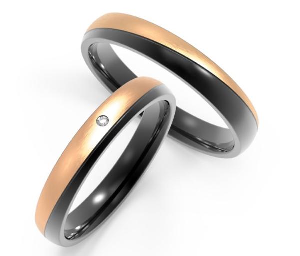 Rose Gold Forged Titanium Ring Encrusted Zircon Black Titanium Couple Rings