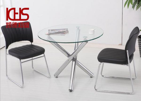 Buy cheap 150kg Small Glass Cocktail Table 80x80x75cm Round Silver Glass Coffee Table from wholesalers