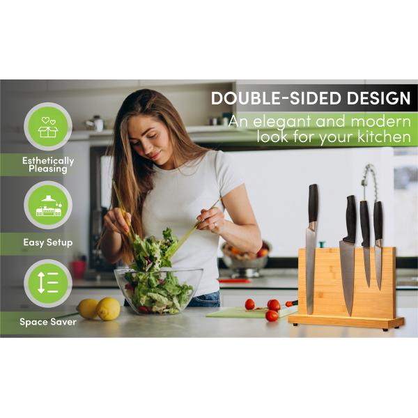 Permanent Magnet Bamboo Knife Holder for Kitchen Counter Nature Bamboo Block Design