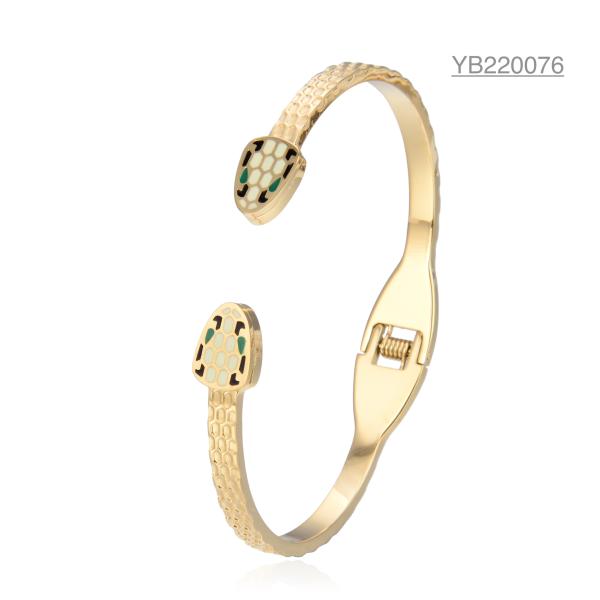 Buy cheap Luxury BG Double Snake Head Bangle 14K Gold Stainless Steel Bracelet from wholesalers