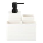 3pcs White Sand Stone Bathroom Set Square Shape Circle Line Liquid Soap