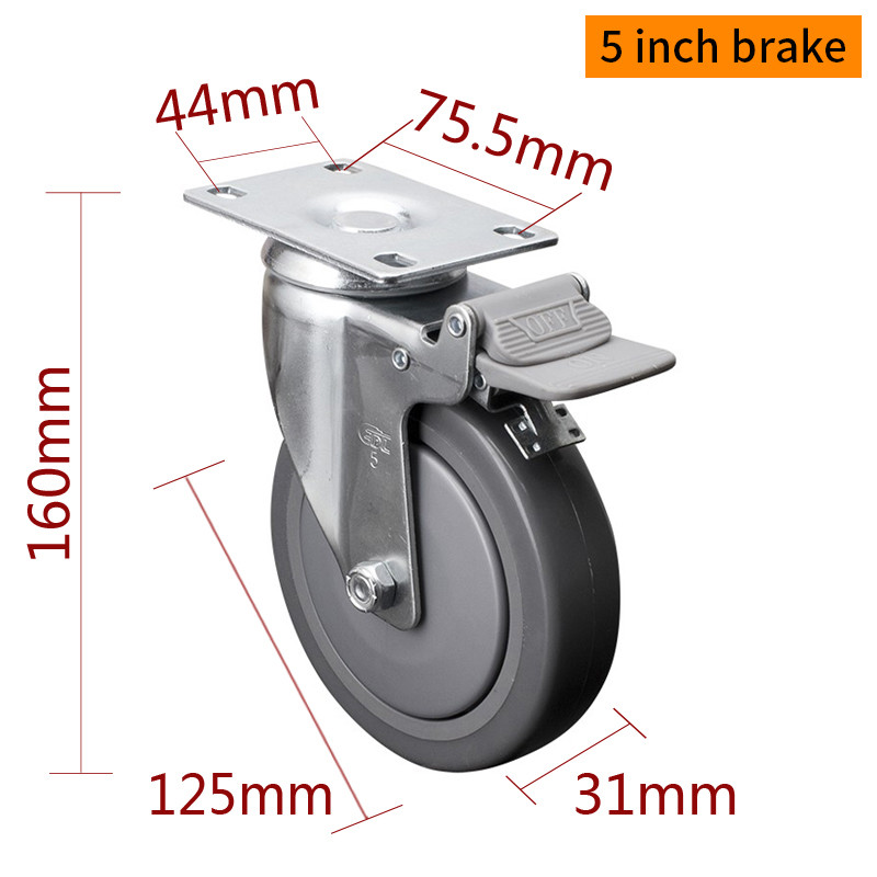EDL Medium Duty Zinc Coating 5inch 110kg Plate TPE Caster by Rigid, Swivel and Brake type 5715P-57