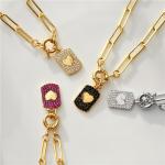 Diamond Zircon 18k Gold Plated Necklace Heart Pendant Paper Clip Link Chain