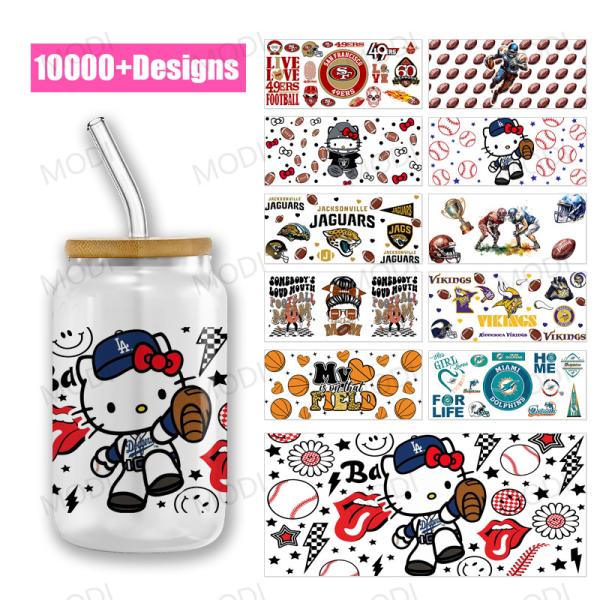 Hello Kitty 16Oz Baseball Sports Balls UV DTF Transfer Cup Wrap Stickers For