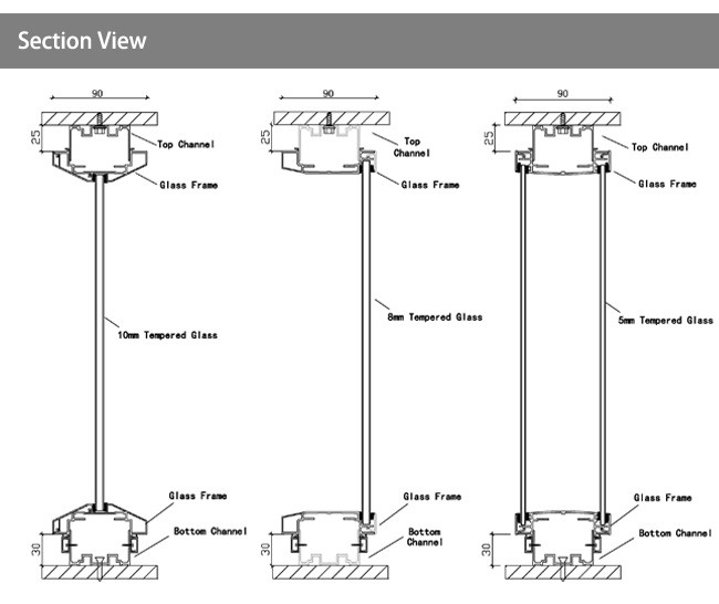 Open-Plan Partitioning Systems 90 series Frameless Glass Partition for office division