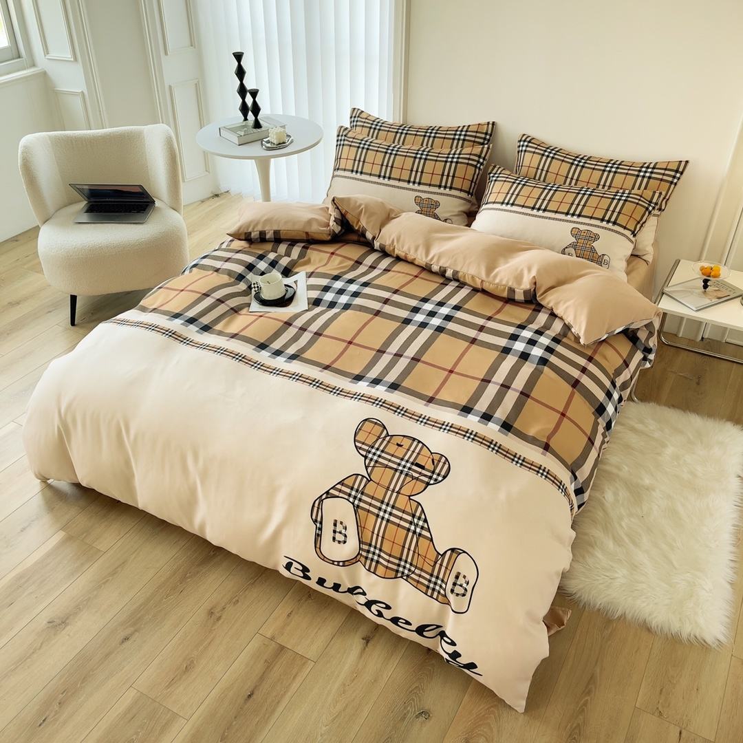 Grid Twin Size Duvet Cover Bed Sheet Bedding Set 4-In-1 Brushed Cotton Nondisposable