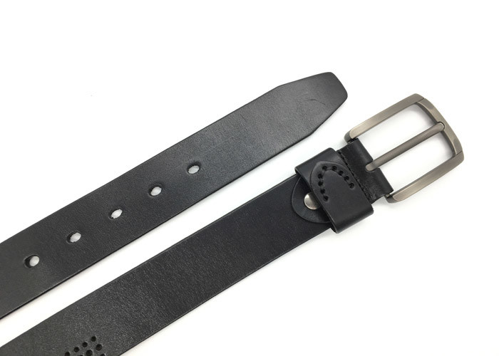 Fashionable Mens Casual Black Belt With 3 Rows Punching Classic Prong Buckle