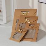 Bow - Knot Die Cut Handle Kraft Packaging Bags With Opening Window Brown Stand
