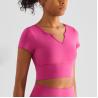 Buy cheap Short Sleeve Padded V Neck Athletic Crop Tops Built In Bra Shirts from wholesalers