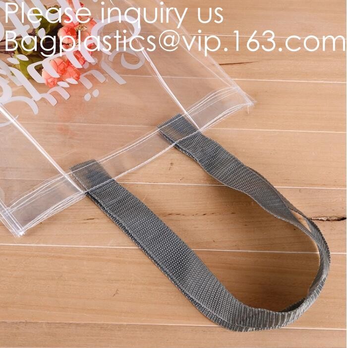 Reusable Custom Transparent PVC Shopping Bag Promotional Items Ladies Clear Plastic Beach Tote Bags Women, bagease, pack