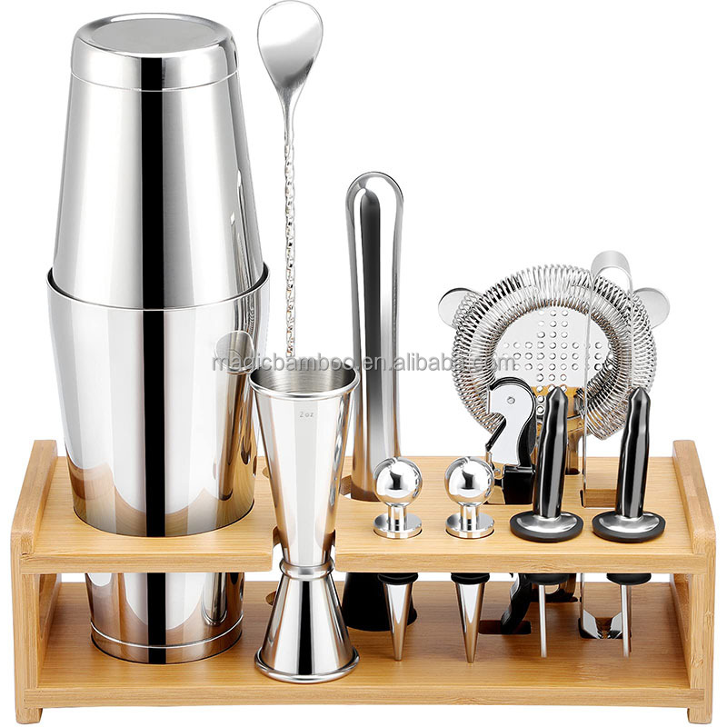 11-Piece Bamboo Bartender Kit Stand Custom Design Accepted for Eco-Friendly Cocktails