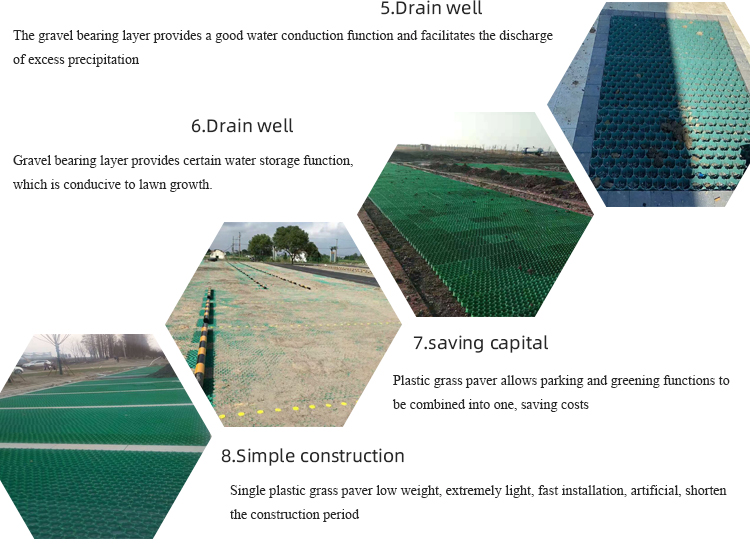 Black Green HDPE Paver Grids for Driveway Parking Lot Drive Way 38mm 48mm 60mm