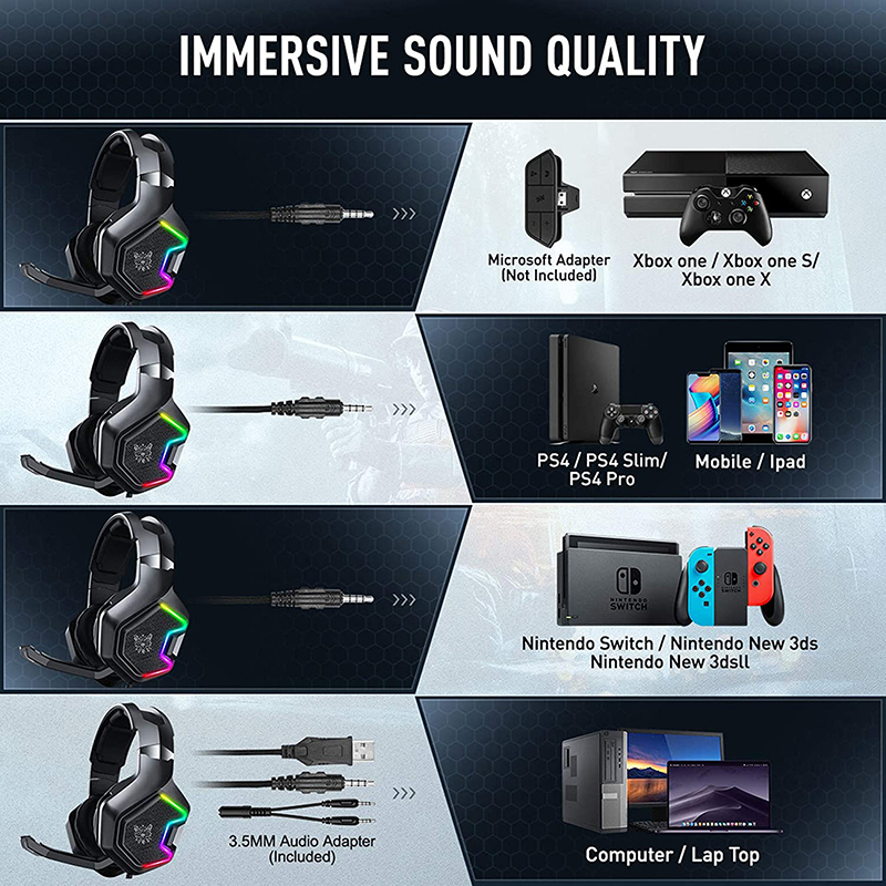 Bengoo G9000 Stereo Wired Over Ear Gaming Headset With RGB Light For PC PS5