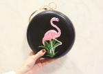 Trendy Cute Flamingos Embroidered Evening Bag With Sparkle Crystal Handle