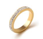 Double Row Diamond Ring Stainless Steel Jewelry Fashion Golden Diamond Ring
