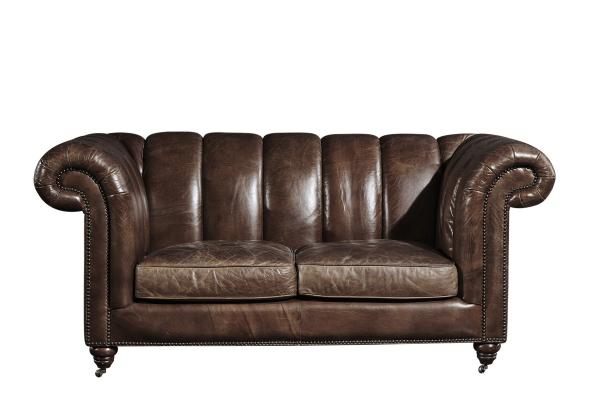 Buy cheap Solid Wood Legs Two Seater Brown Leather Settee , Chesterfield Sofa Bed With Universal Wheels from wholesalers