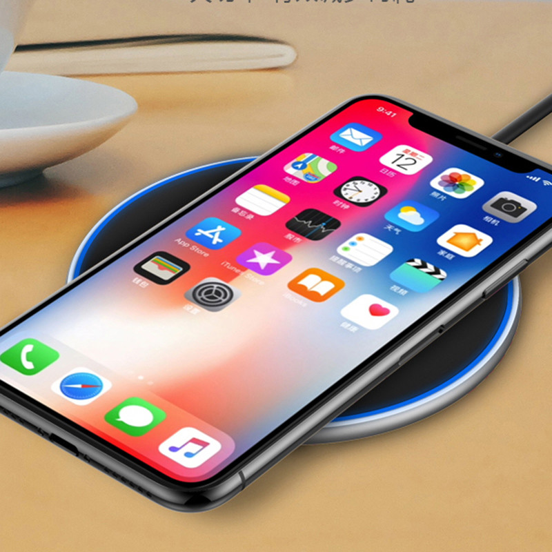 Black 10W Qi Wireless Charger Pad LED Light For Iphone Xs Max