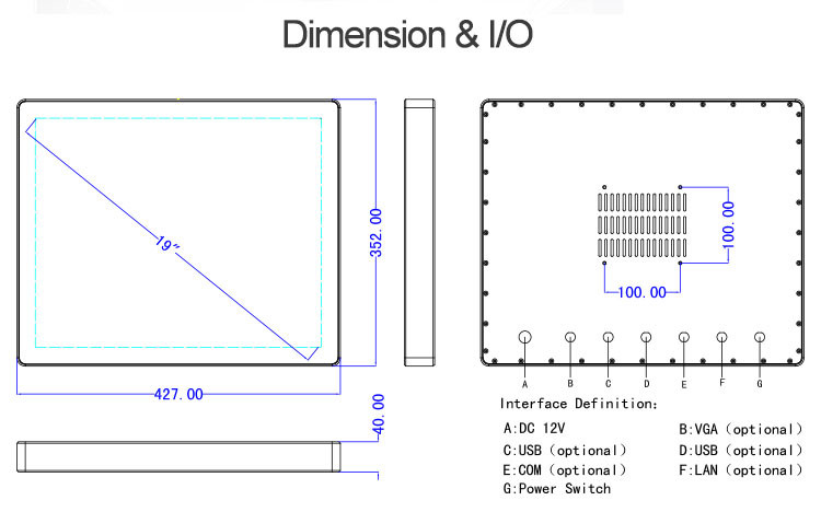 19" Full Sealed Daylight Readable IP65 IP67 Industrial Waterproof Touch Screen Panel PC