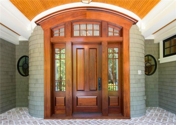 Double Leafs Israel Solid Wood Exterior Front Doors Tempered Glass For Villas