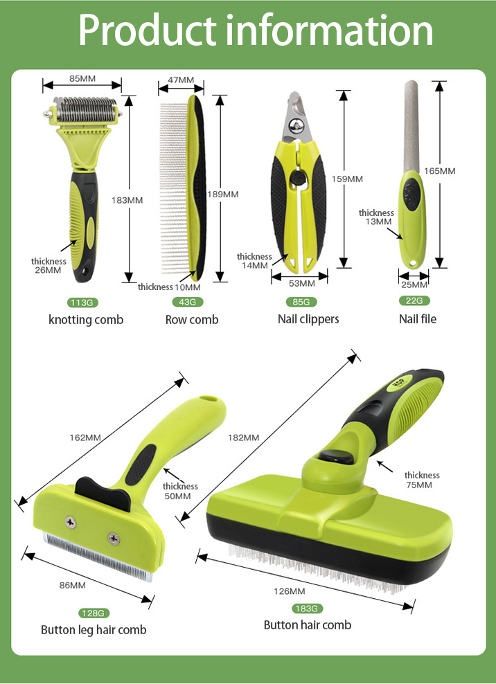 Customized Dog Brush Set Pet Cleaning Kit 6 In 1 Pet Grooming Tool