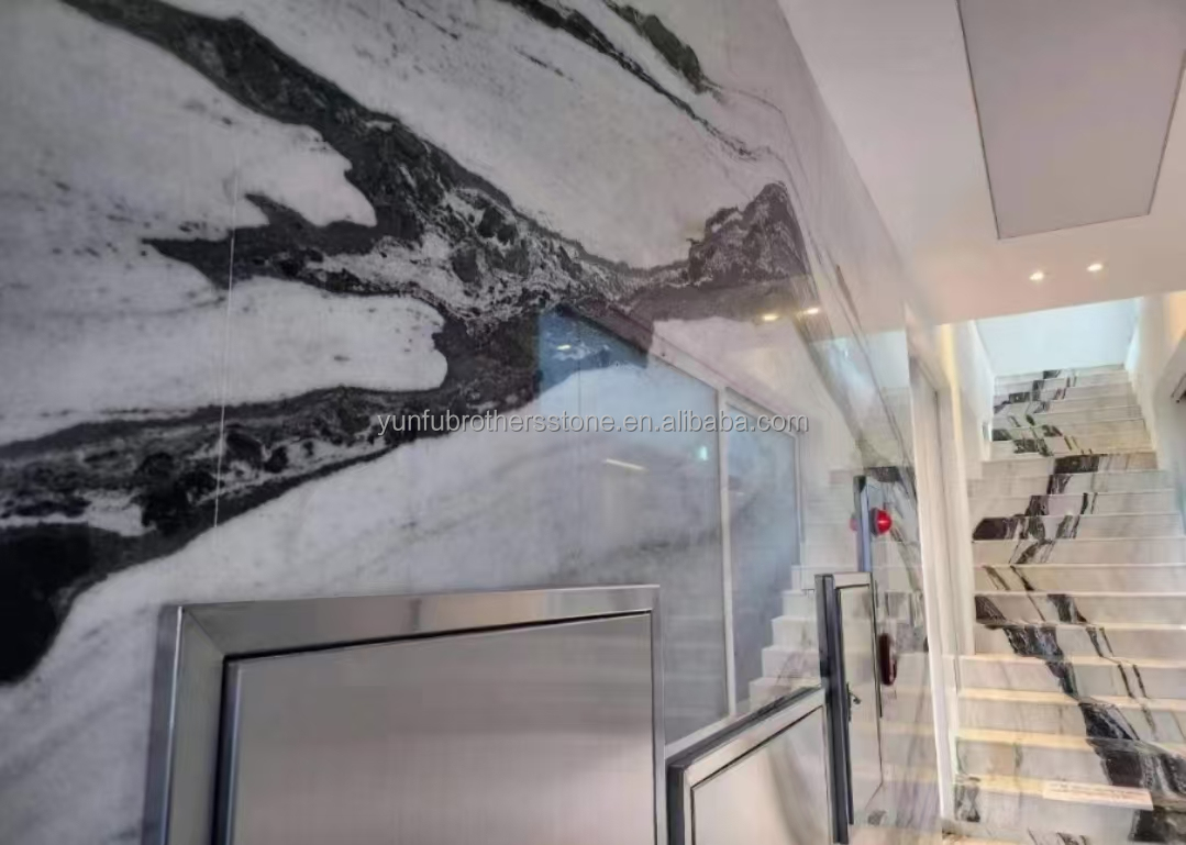 Easy Installation Panda White Marble Stairs with Modern Design and LED Wall Lights