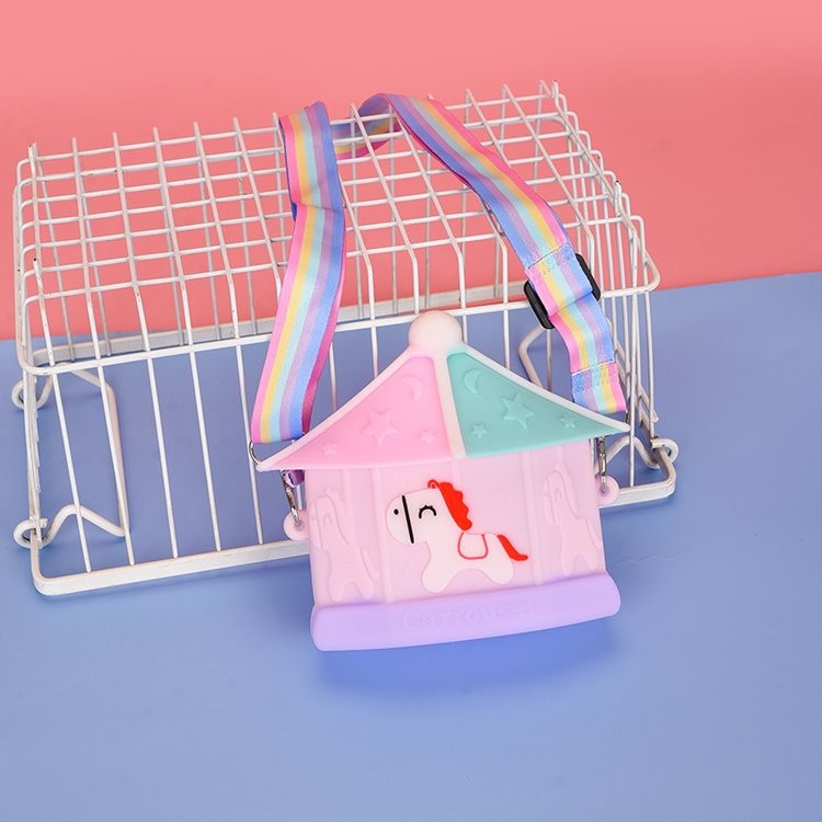 Carousel Kid CrossBody Shoulder Bag BPA Free Silicone Pencil Case For Stationery And Makeup Organization School Supplies