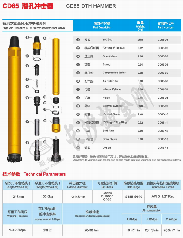 Spray-Paint Super Diamond Hammer Assembly CD65 for Water Well Tools and Rock Drilling RIG MACHINE by Atlas Copco/Epiroc