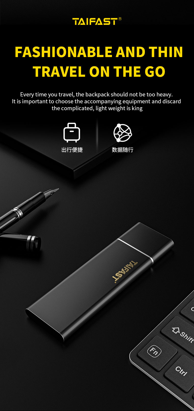 Rosh Portable 128gb External Hard Disk Drive M.2 NGFF Mobile Sata Black 29g Metal Shell