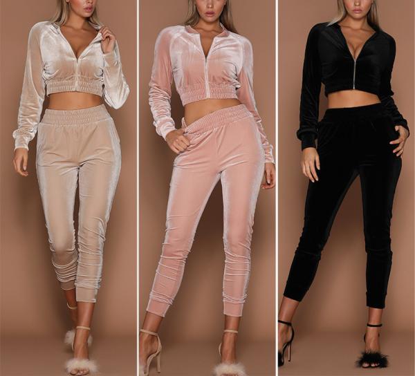Buy cheap Solid Color Zipper Velvet Tracksuit Set Womens Sport Tracksuits Anti Bacterial from wholesalers