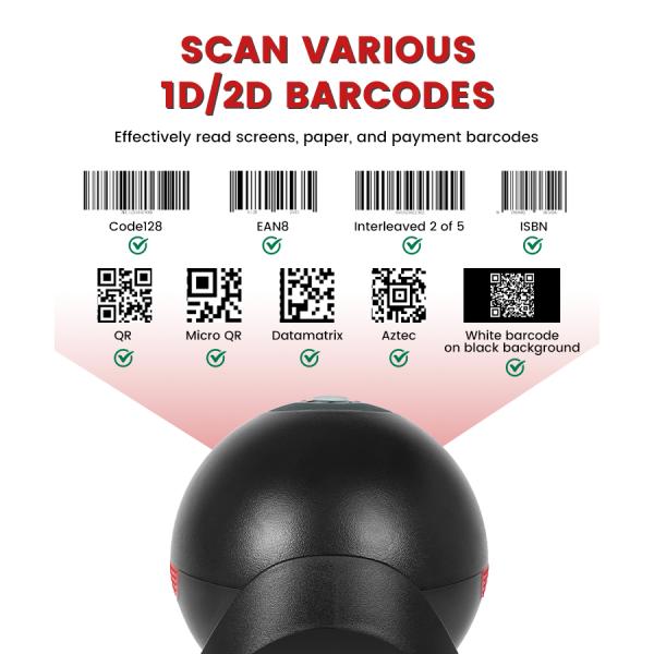 USB 2D 1D Desktop Barcode Scanner 4 Mil Omni-directional LED Light for Retail Supermarket Restaurant QR Code Reading RS232