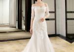 Half Sleeve Ivory Lace Mermaid Wedding Dress Beading Off Shoulder Back Bandage