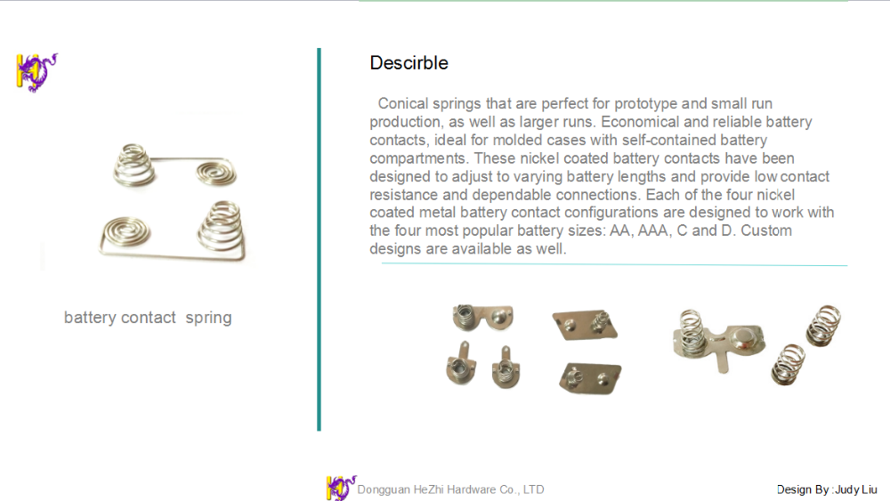 Heavy Duty Cylindrical Aaa Battery Contact Spring For Led Light