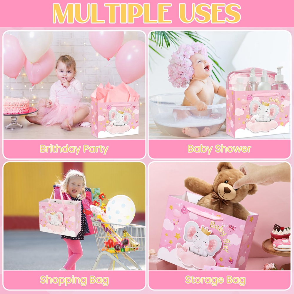 Custom Cartoon Animals Baby Pink Tote Carrier Box with Hand Length Handle and Ribbon