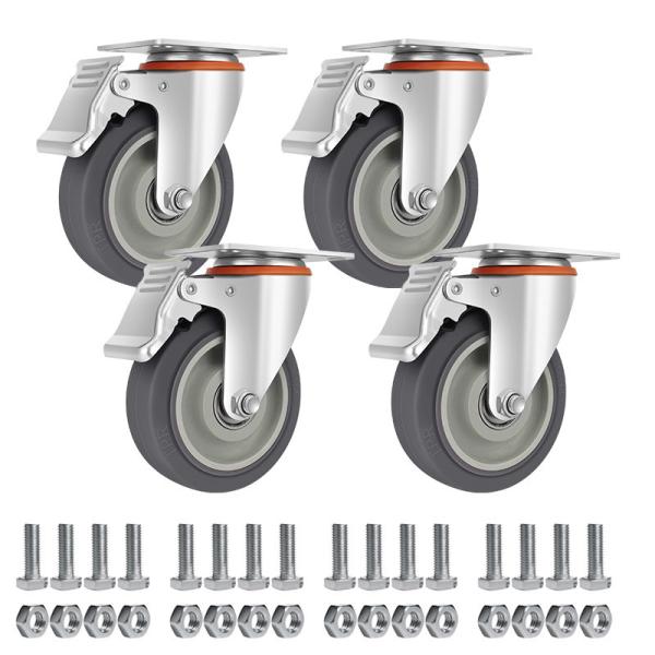 Buy cheap 4 Piece Set Industrial 3/4/5 Inch Medium Duty TPR Top Plate Swivel Casters With Brake from wholesalers