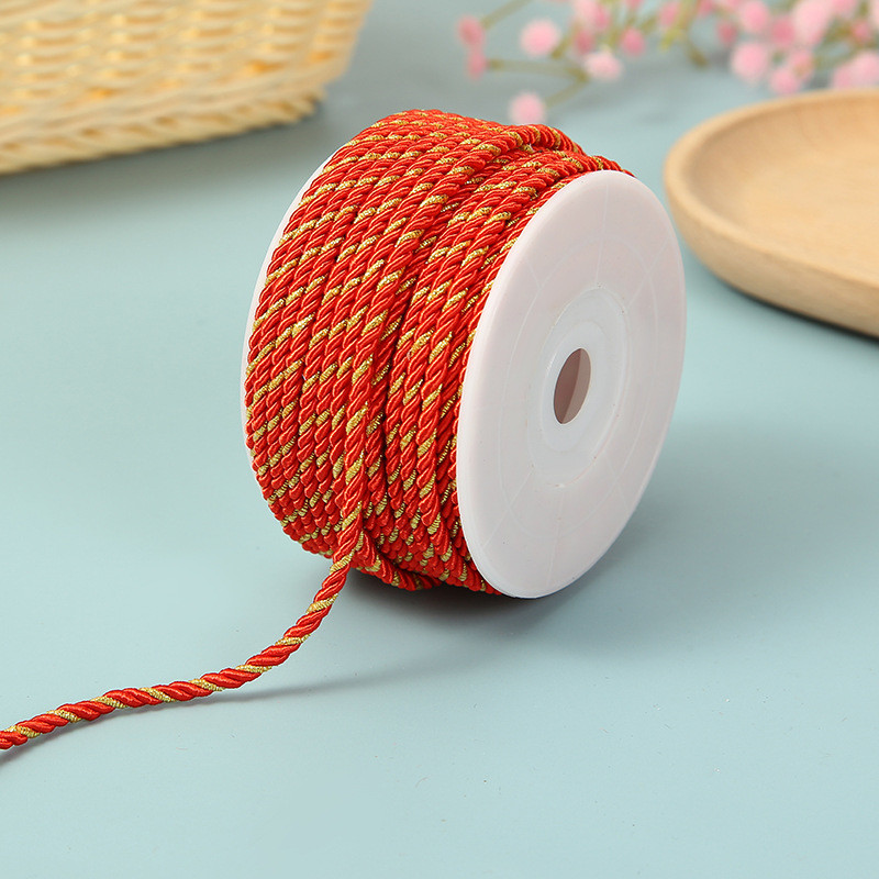 3 Strands 2mm-10mm Polyester Nylon Rope Gold Thread Mixed For Bracelet