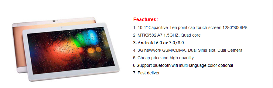 Bulk Wholesale 10 Inch Tablet 1280*800 Phablet MTK6580 Quad Core Android 6.0/7.0/8.0 Lollipop 3G Tablet pc