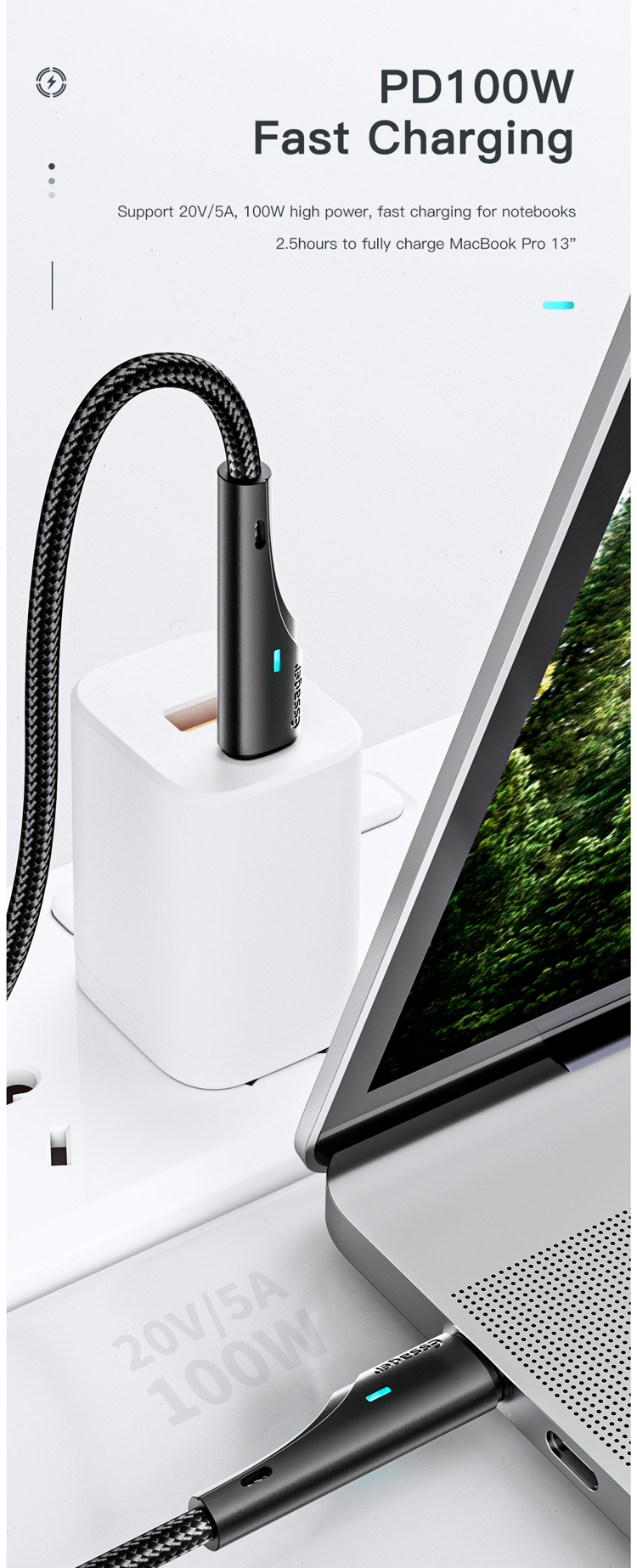 Essager 2022 Rousseau Fast Charging Type C To Type C Charging Cable 100W 60W
