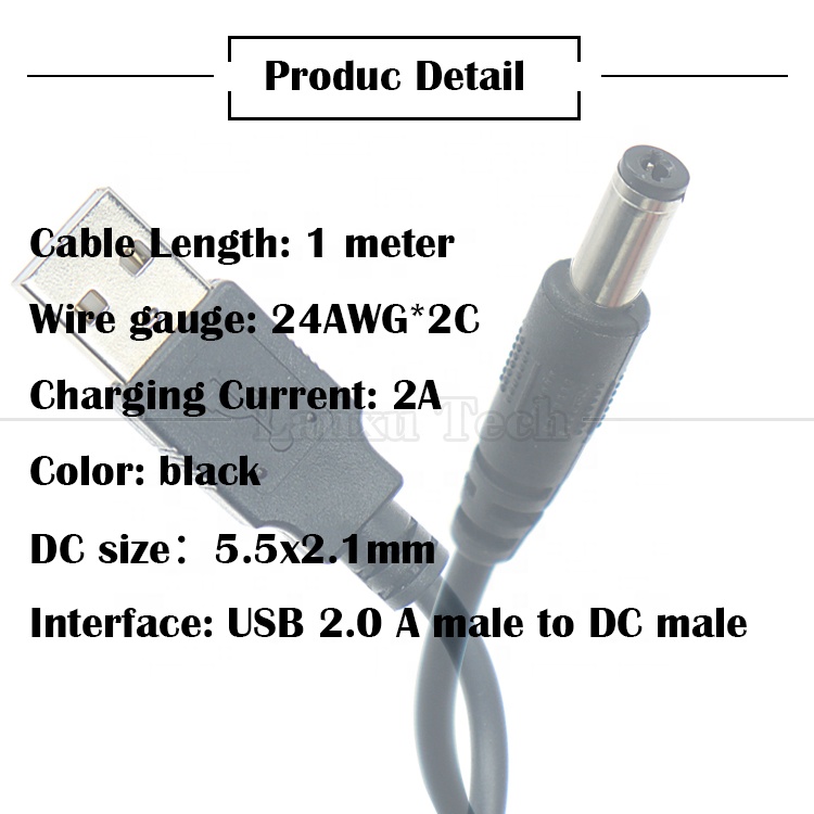 1m 3m 5m 10m 1A 2A 5A USB A Male to DC 5.5x2.1mm 3.5 1.35 4.0 1.7 Barrel Jack Power Charger Cable for LED CCTV Camer