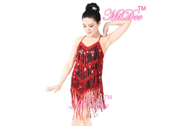 Buy cheap ODM Latin Dance Costumes Girl Sequin Tassels Red Dress Ballroom Dancing Dresses from wholesalers