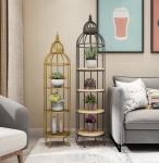 Birdcage 5 Tier Flower Pot Stand , Gold Wrought Iron Flower Stand