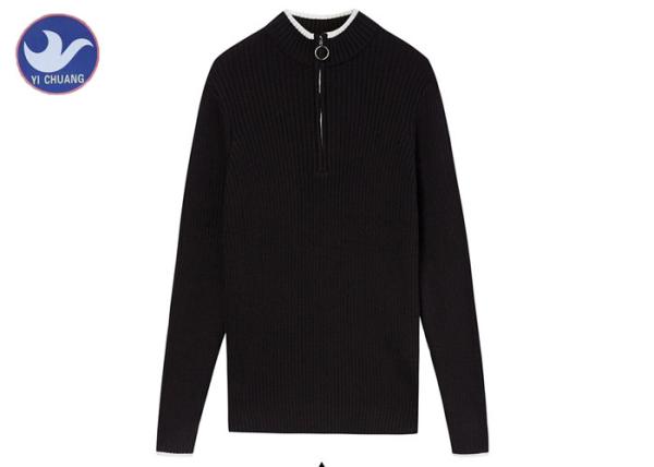Buy cheap Stand Collar Men's Quarter Zip Sweater , Mens Turtleneck Zip Up Sweater Ribbed Knitting from wholesalers