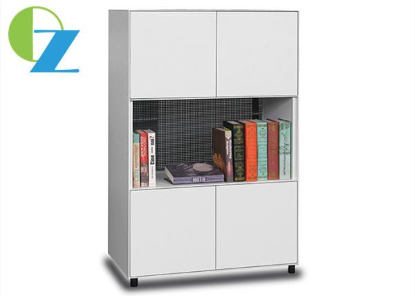 Buy cheap White Satin 3 Tier Steel Office Cupboard 1 Open Shelf 2 Door 0.5mm Edge from wholesalers