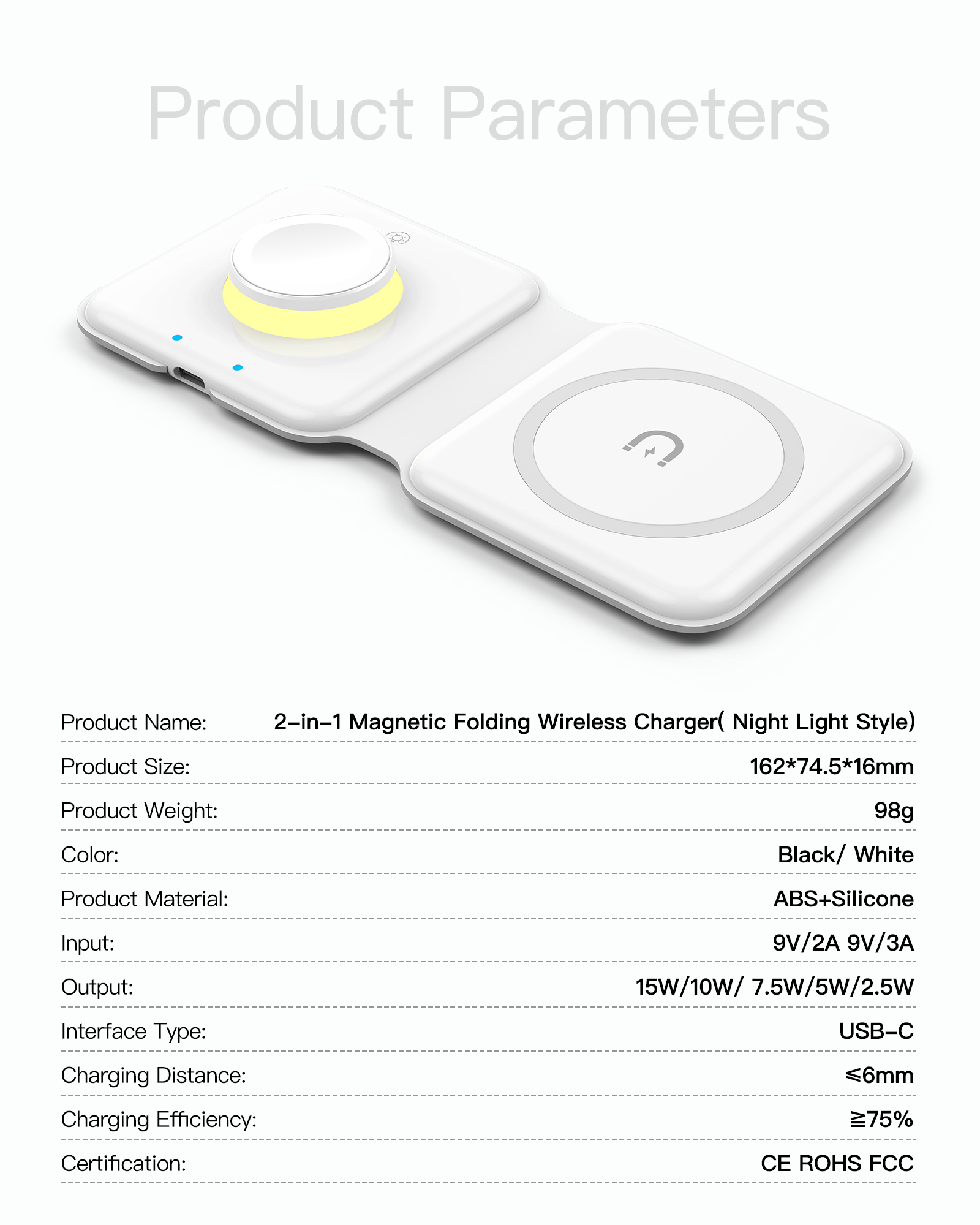 Private Mold Magnetic Wireless Mobile Phone Charger 15W With Night Light