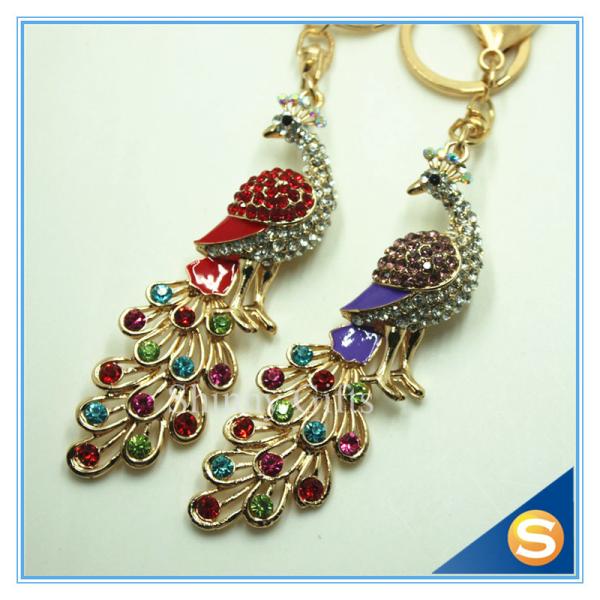 New Brand Grace Crystal Rhinestone Peacock Metal Keyrings Color Rhinestone