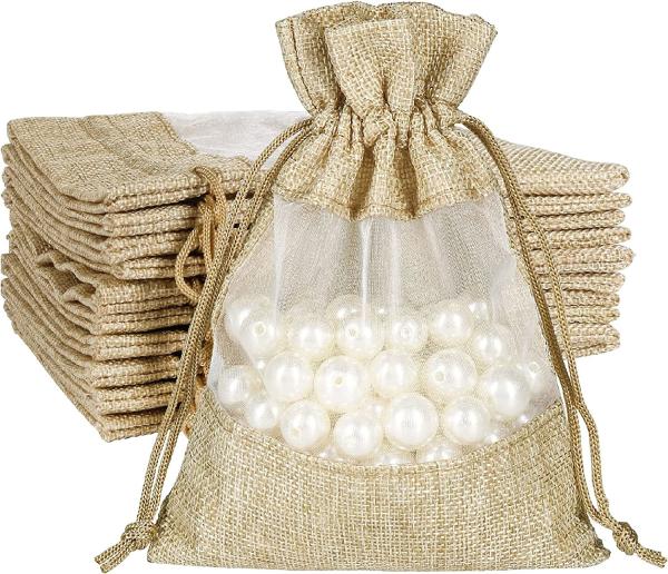 Buy cheap Lightweight Durable Burlap Sheer Bags Drawstring Gift Bag Jewelry Pouches for Candy Wedding Party Favor from wholesalers