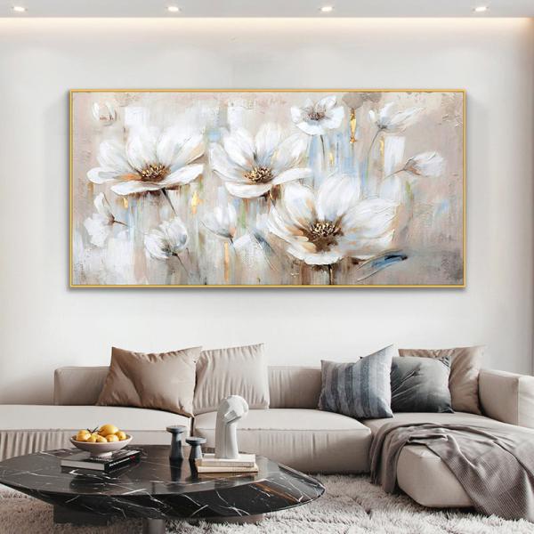 Buy cheap Customized Size Accepted 100% Hand Painted Wall Art Abstract White Flowers Home Decor Modern Abstract Flowers Oil Painting from wholesalers